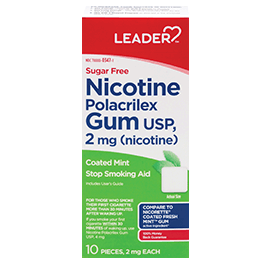 Leader Nicotine Gum 2 Mg Mint, Sugar Free 10 Ct