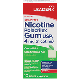 Leader Nicotine Gum 4 Mg Mint, Sugar Free 10 Ct