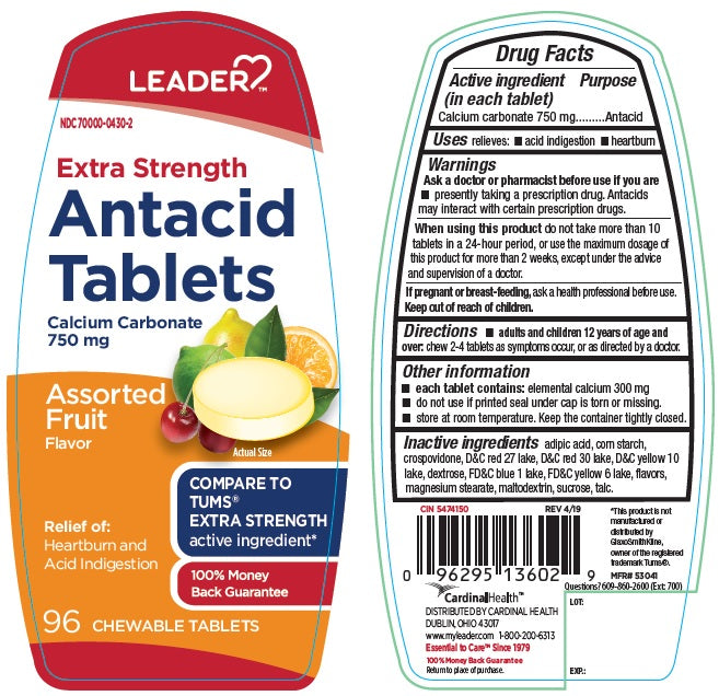 Leader Extra Strength Antacid Tablets, Assorted Fruit, 96 Chewable Tablets