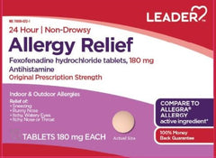 Leader 24 Hour Allergy Relief Tablets, Fexofenadine 180mg, 180 Count