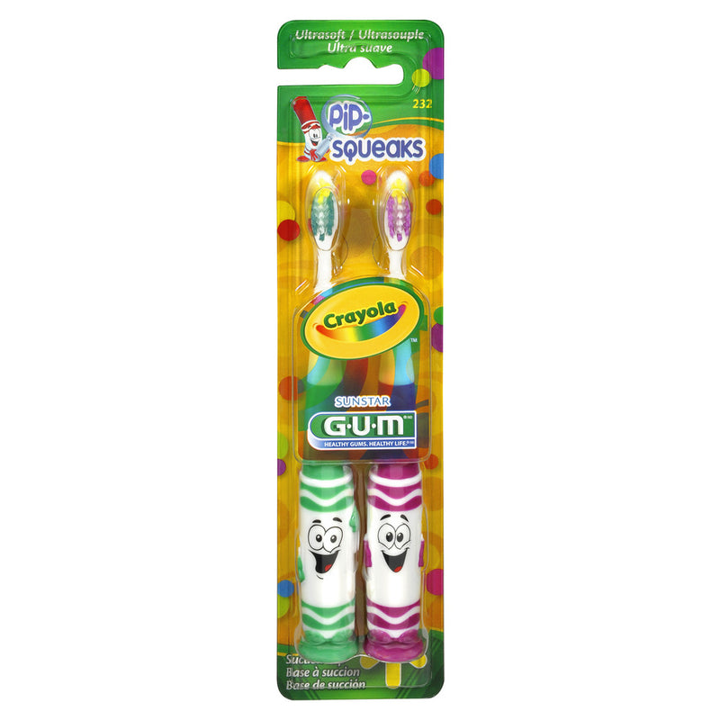 GUM x Crayola Pip-squeacks Ultra Soft Training Toothbrush for Kids, Pack of 2 Brushes