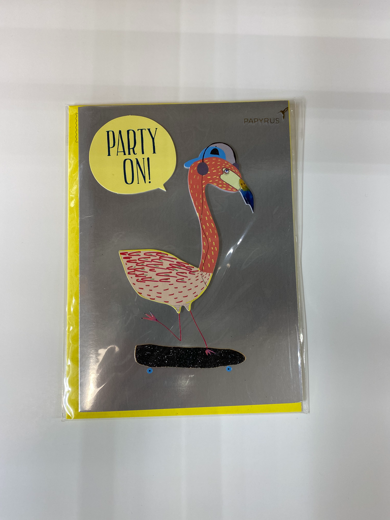 PAPYRUS Birthday Card, Party On! Flamingo on A Skate Board