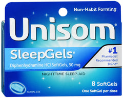 Unisom SleepGels Diphenhydramine HCI SoftGels, 50 mg - Nighttime Sleep Aid - 8 SoftGels