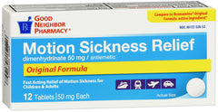 GNP Motion Sickness Relief 50mg, 12 Tablets