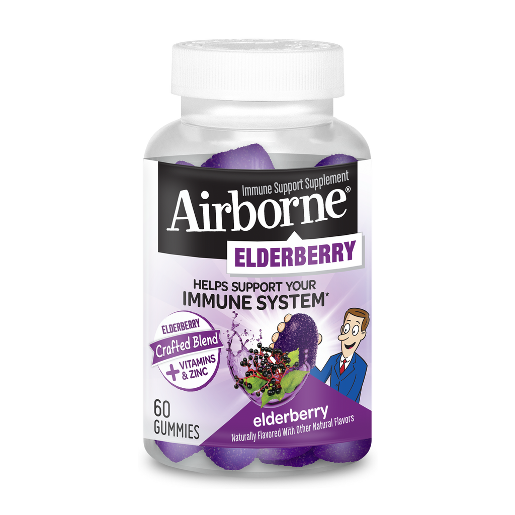 Airborne Elderberry + Vitamins & Zinc Crafted Blend Immune Supplement Gummies, 60 Ct