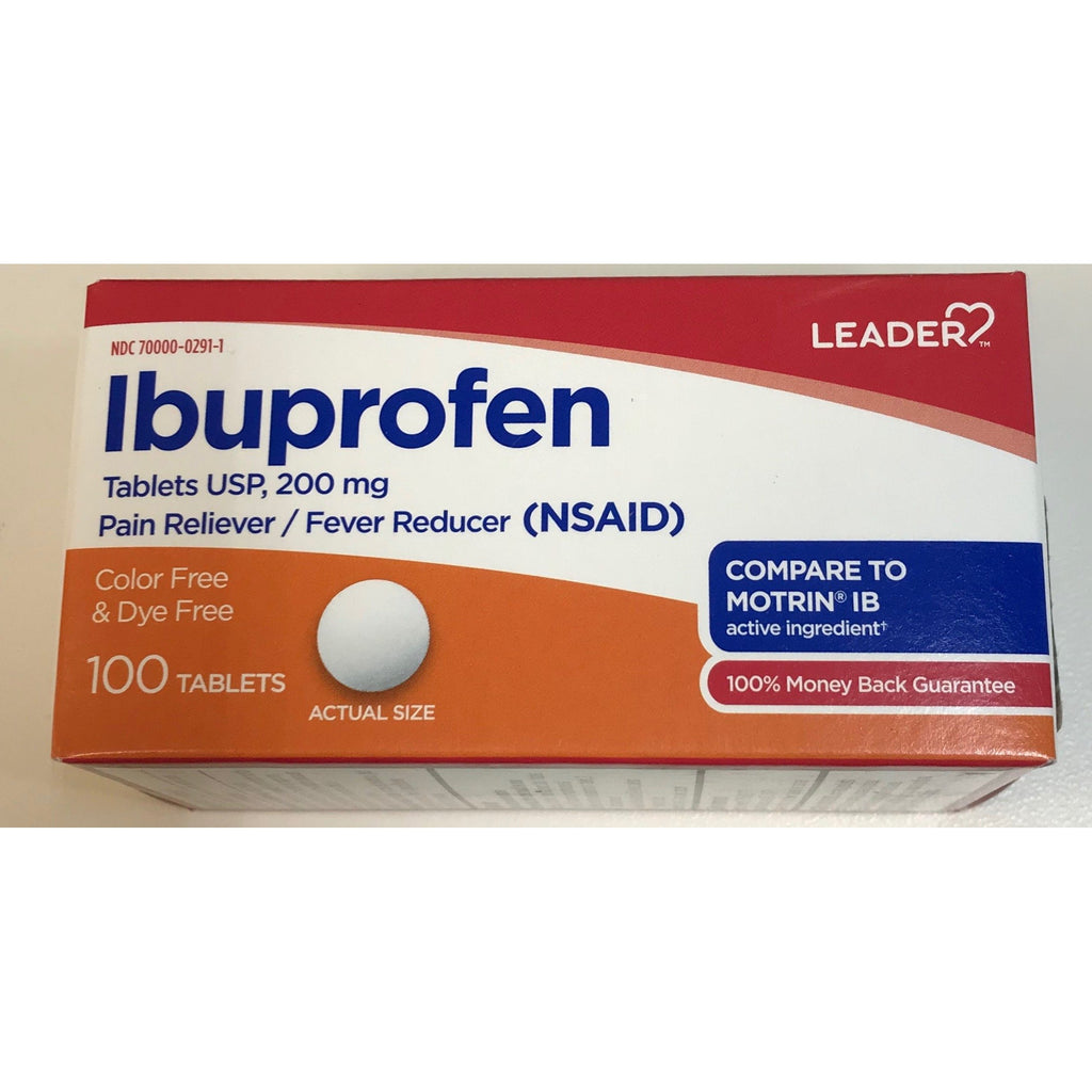 Leader Ibuprofen Tablets, Dye- Free, 200mg, 100 Count