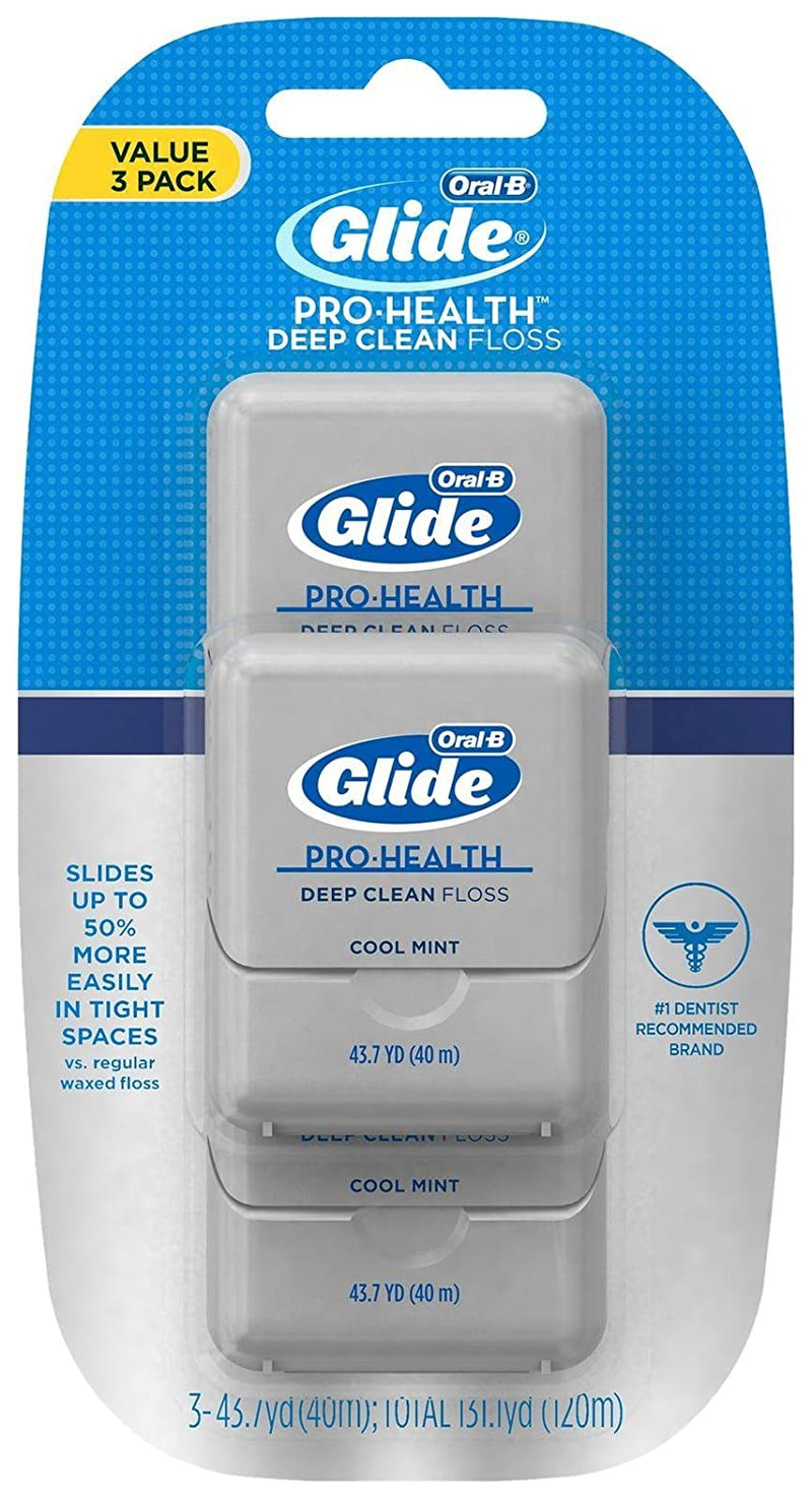 Oral B Glide Pro-Health Deep Clean Cool Mint Flavor Floss 40 M, 3 Count*