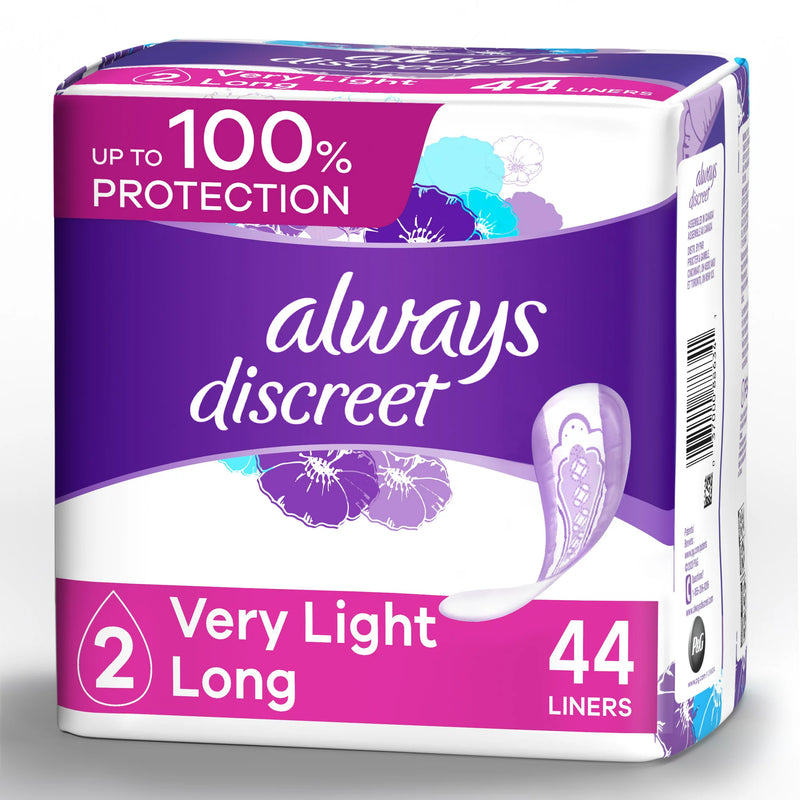 Always Discreet Incontinence Liners, Very Light Absorbency, Long Length, 44 Count