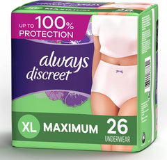 Always Discreet Disposable Underwear For Women, XL Maximum Absorbency, 26 Count
