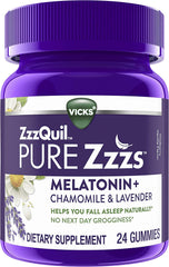 ZzzQuil PURE Zzzs, Melatonin Sleep Aid Gummies with Lavender, Valerian Root and Chamomile, Natural Wildberry Vanilla Flavor,  24 Gummies