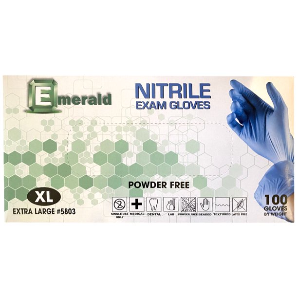 Emerald Nitrile Exam Gloves, Extra Large, 100 Gloves