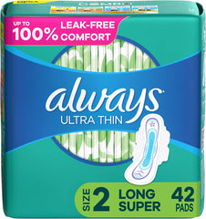 Always Ultra Thin, Pads, Size 2 Long Super, With Wings, Unscented, 42 Count