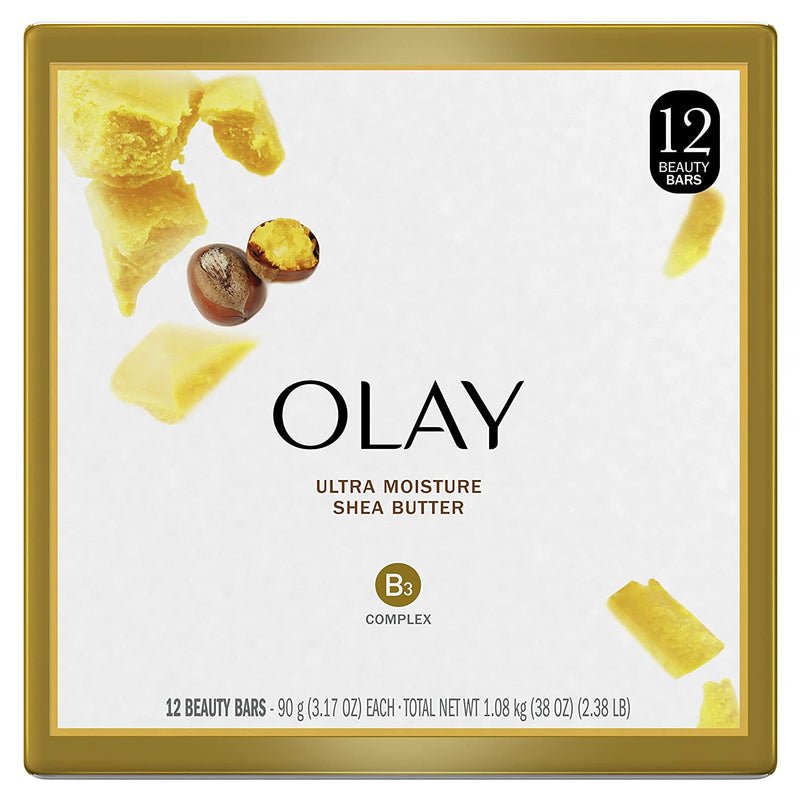 Olay Moisture Outlast Ultra Moisture Shea Butter Beauty Bar with Vitamin B3 Complex, 3.17 oz, (Pack of 12)