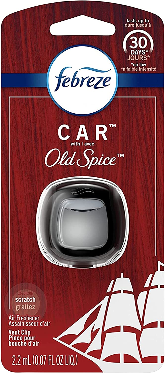 Febreze Car Odor-Eliminating Air Freshener Vent Clip, Original Old Spice Scent