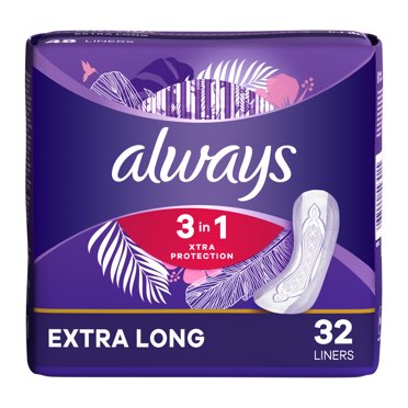 Always Xtra Protection 3-in-1 Daily Liners, Extra Long with Leakguard, 32 Ct