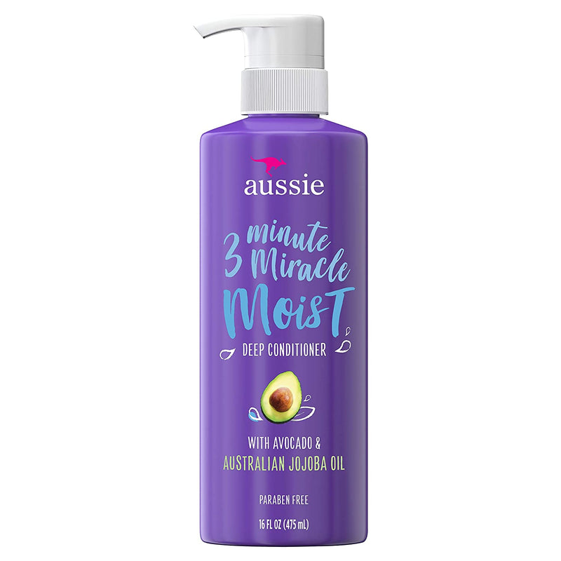 Aussie Miracle Moist 3 Minute Miracle Conditioner w/ Avocado for Dry Hair Repair, 16.0 fl oz