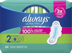 Always Ultra Thin Daytime Pads with Wings - Size 2, Unscented, 20 ct