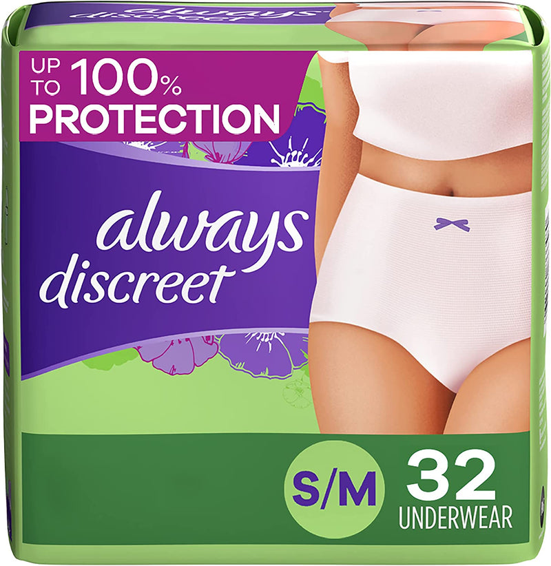 Always Discreet Disposable Underwear For Women, Size Small/Medium, Maximum Absorbency,  32 Count
