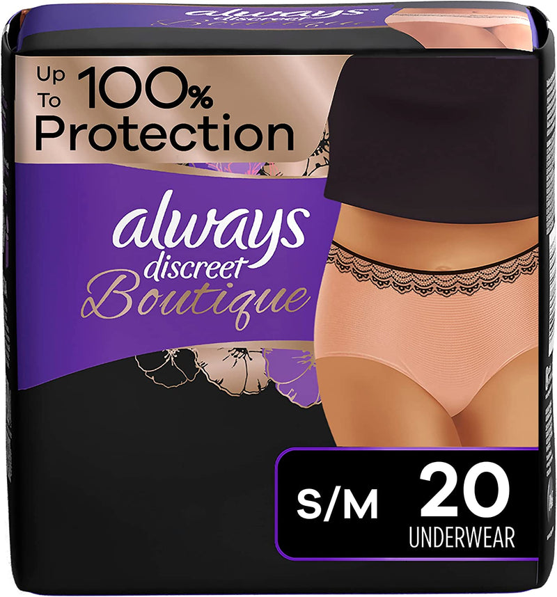 Always Discreet Boutique Disposable Underwear For Women, Size Small/Medium, Maximum Absorbency, 20 Count