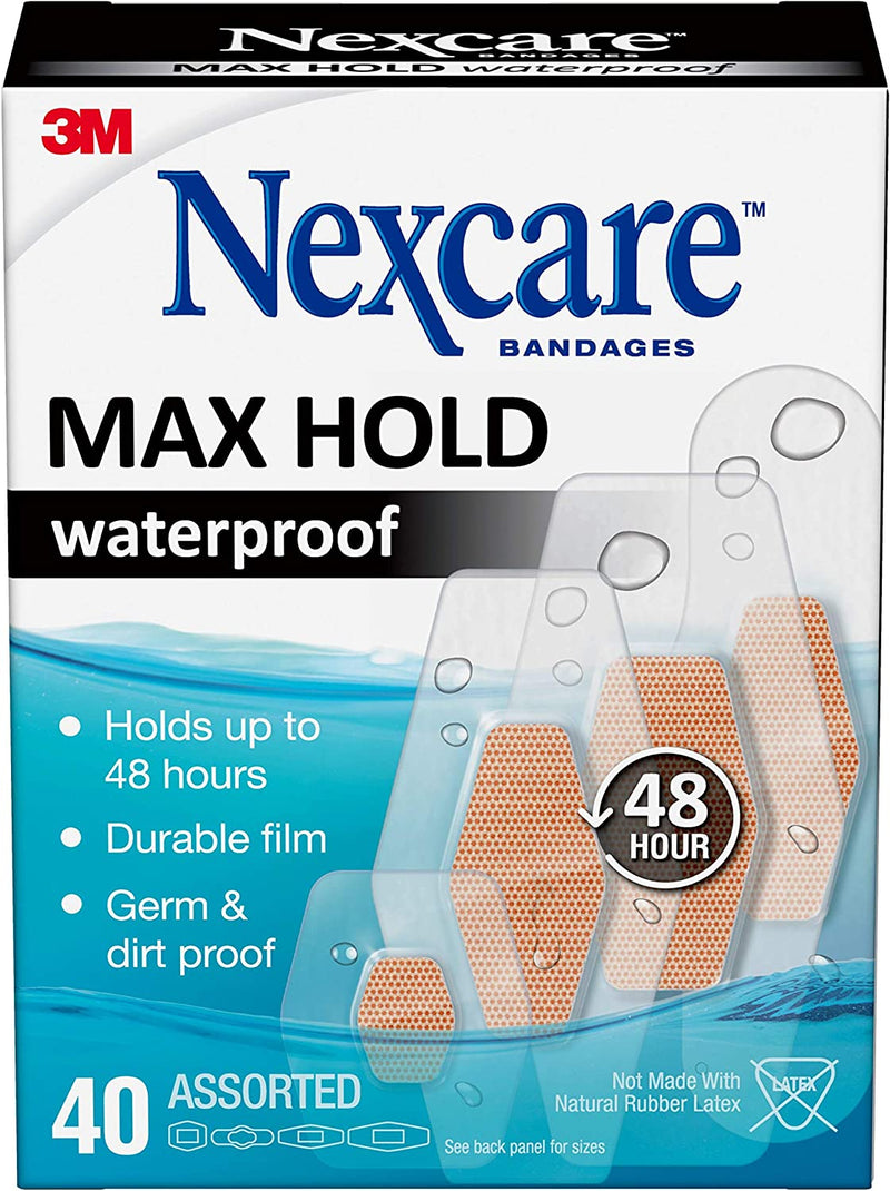 Nexcare Max Hold Waterproof Bandages, Assorted, 40 Count*