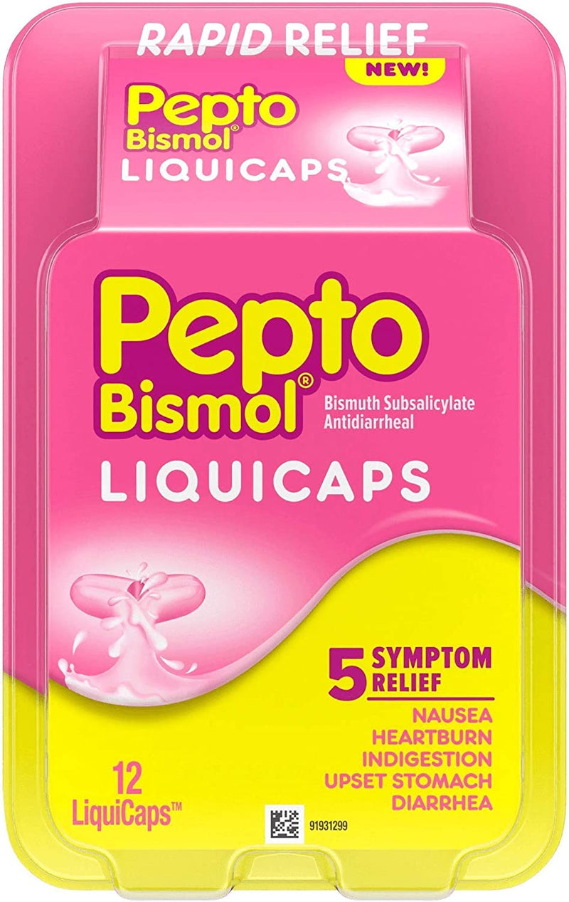 Pepto Bismol LiquiCaps Rapid Relief Nausea, Heartburn, Indigestion, Upset Stomach, Diarrhea, 12 Liquicaps*