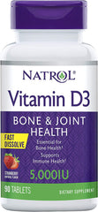 Natrol Vitamin D3 Fast Dissolve 5000 IU Capsules, Support Your Immune Health, Strawberry, 90 Count*