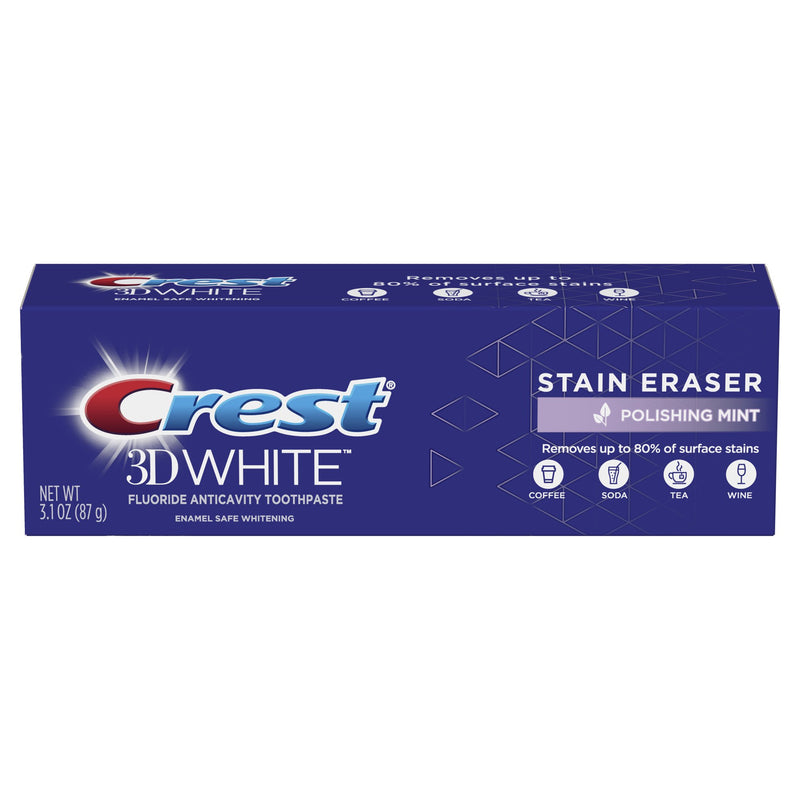 Crest 3D White Stain Eraser Teeth Whitening Toothpaste, Polishing Mint, 3.1 oz