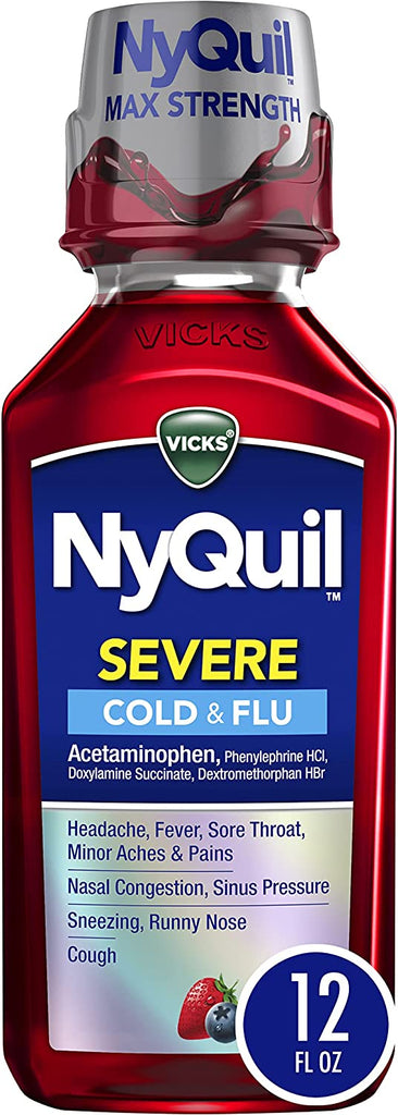 Vicks NyQuil SEVERE Cough, Cold and Flu, Berry Flavor, 12 Fl oz