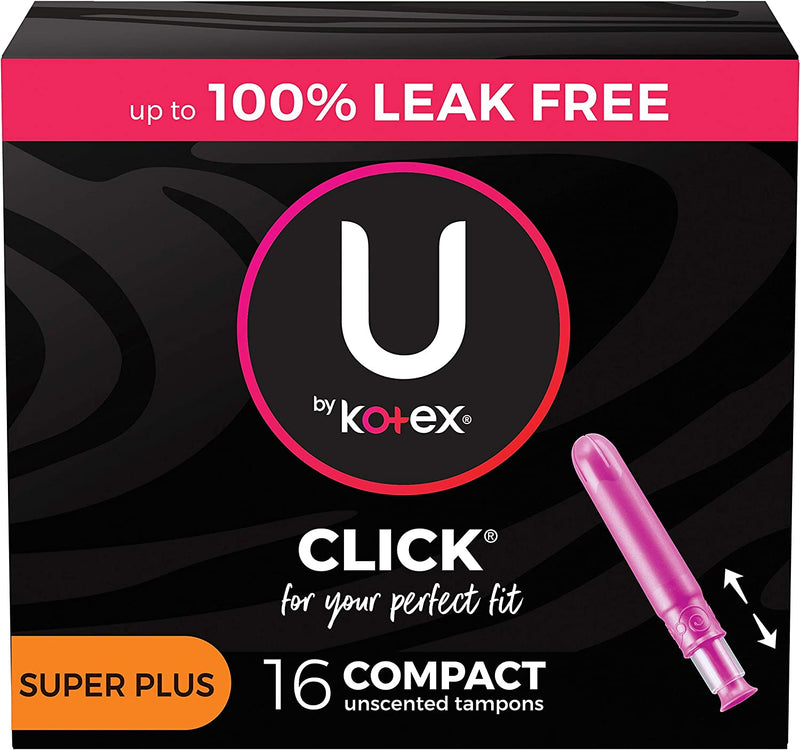 U by Kotex Click Compact Tampons, Super Plus Absorbency, Unscented, 16 Count