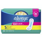 Always Ultra Thin Daytime Pads with Wings, Size 1, Regular, Unscented, 26 Count