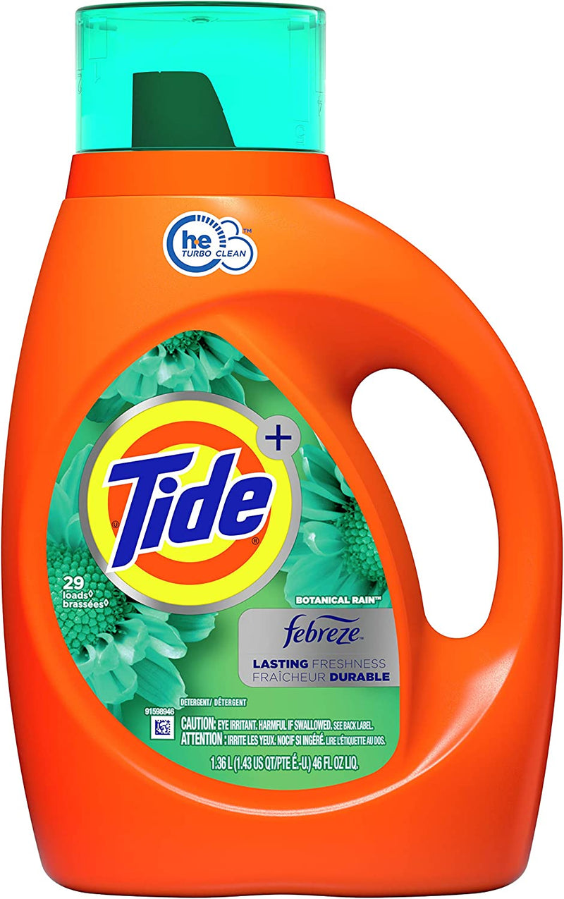 Tide plus Febreze Freshness Botanical Rain HE Turbo Clean Liquid Laundry Detergent, 46 oz, 29 loads