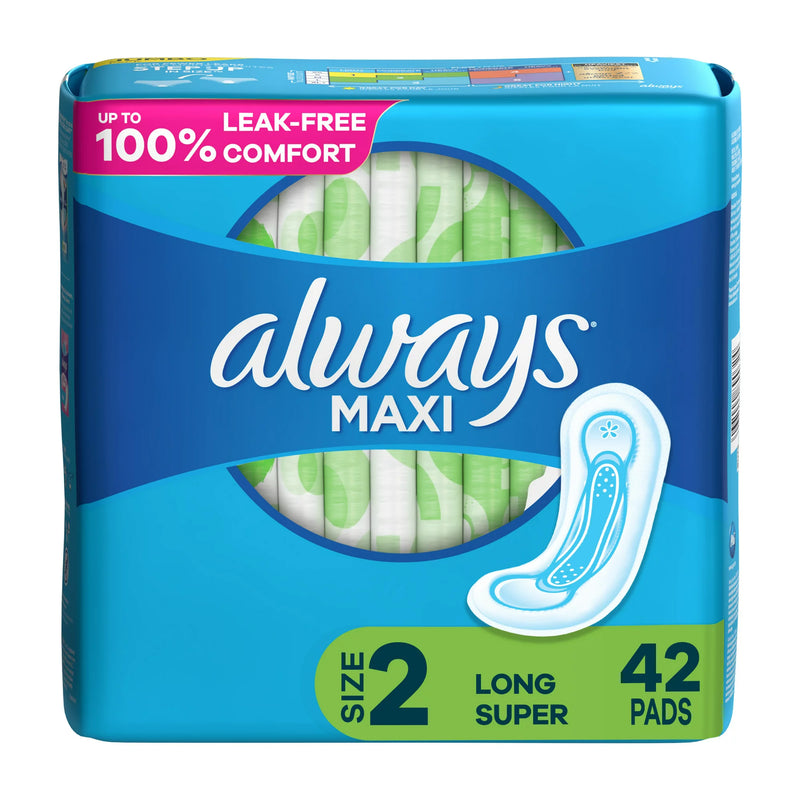 Always Maxi Daytime Pads without Wings, Size 2, Long, Unscented, 42 Ct