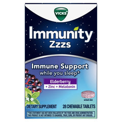 Vicks Immunity Zzzs - Immune Support While You Sleep - Elderberry, Zinc, Melatonin - 28 chewable tabs