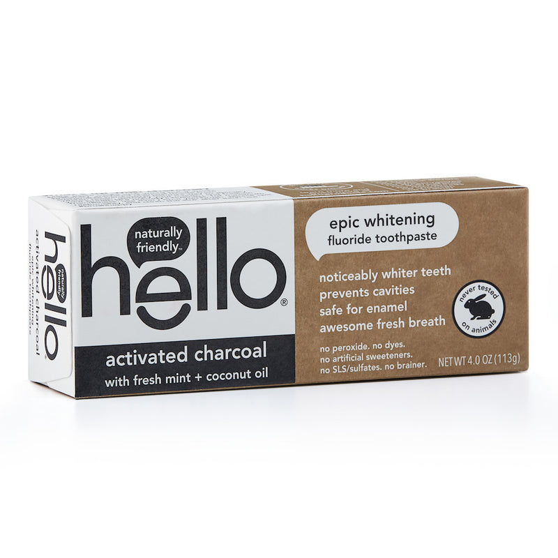 Hello Epic Whitening Fluoride Toothpaste - Activated Charcoal w Fresh Mint & Coconut Oil, 4 oz*