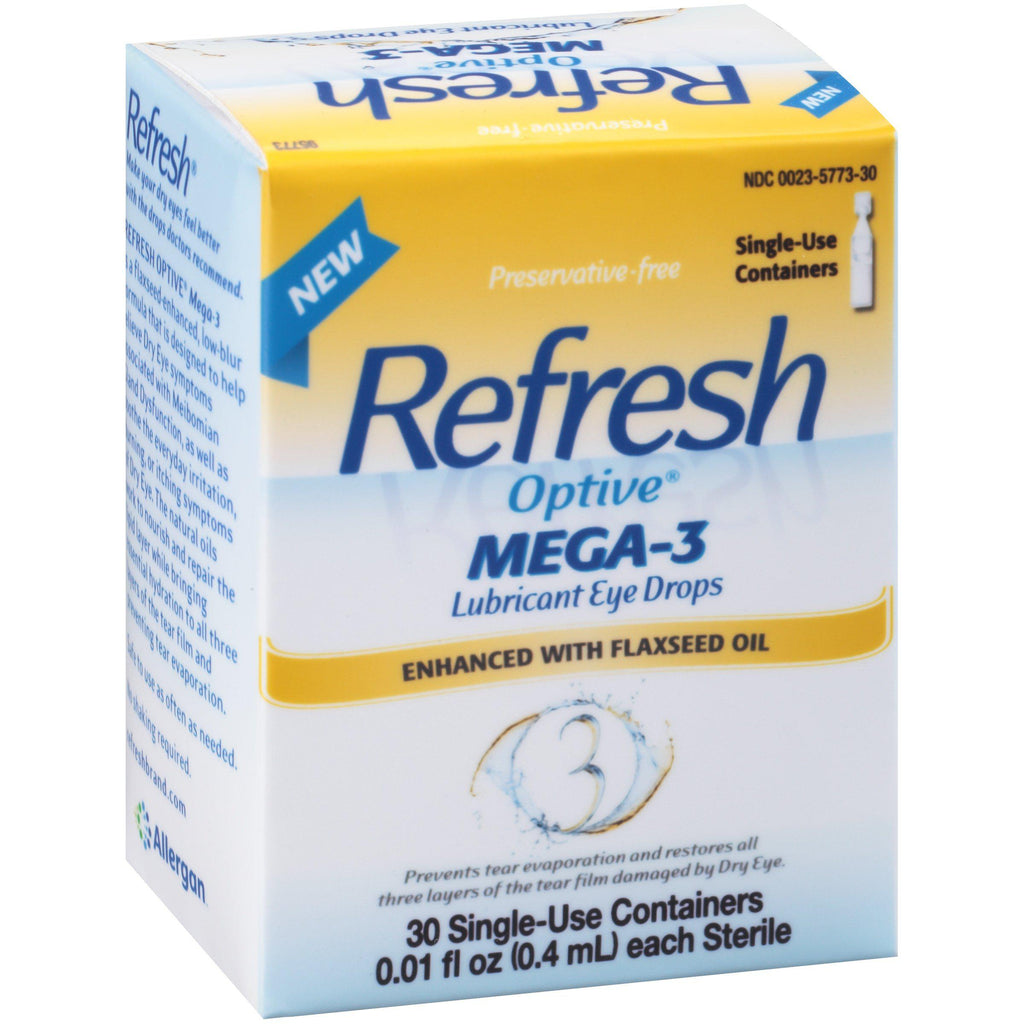 Refresh Optive Mega-3 Lubricant Eye Drops, 30 Single-Use Containers 0.01 Fl oz (0.4 ml)