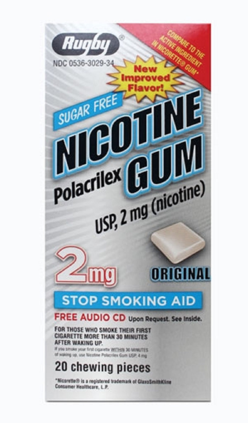 Rugby Nicotine Polacrilex Gum, Original Flavor, 2 mg, 20 Pieces