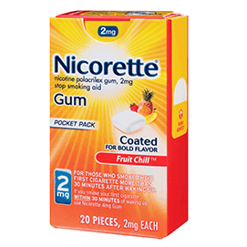 Nicorette 2mg Nicotine Gum to Quit Smoking - Fruit Chill Flavored 20 CT