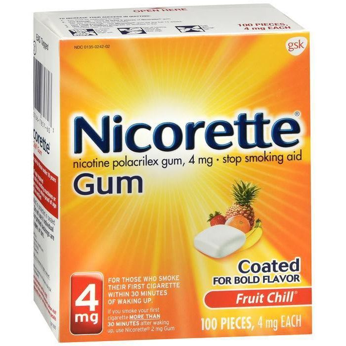 Nicorette Nicotine Gum Fruit Chill 4 mg Stop Smoking Aid 100 CT*