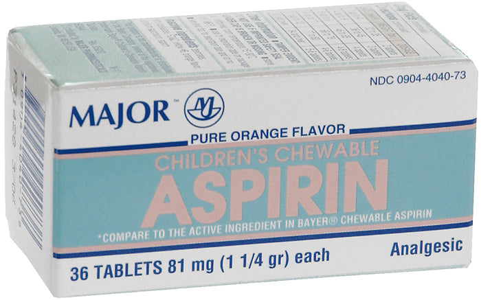 Major Aspirin Chewable 36 Tablets (81mg)- Orange Flavor