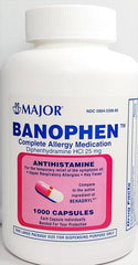 Major Banophen Allergy, 25 MG 1000 Capsules