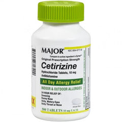 Major All Day Allergy Relief Cetirizine 10MG HCL 500 Count Tablets*