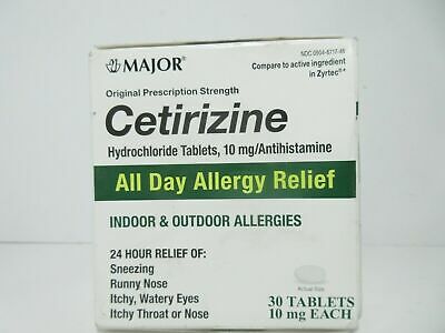Major Cetirizine all Day Relief indoor and Outdoor Allergies, 30 Tablets