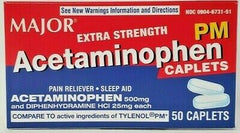 Major Extra Strength Acetaminophen/Diphenhydramine 500mg/25mg Caplets, 50 Count