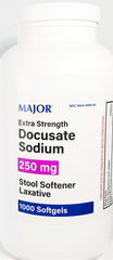 Major docusate Sodium Stool Softener Laxative 250mg, 1000 Softgels Tablets*
