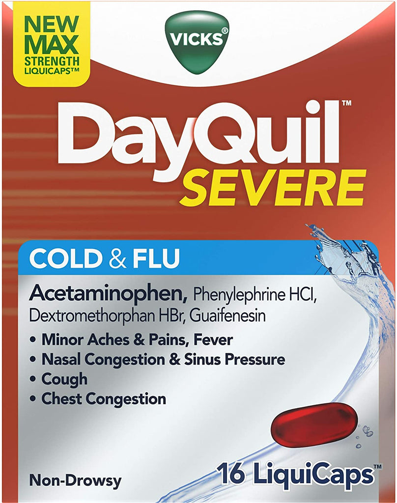 Vicks DayQuil Severe Cold & Flu, Non-Drowsy Acetaminophen, 16 LiquiCaps Each