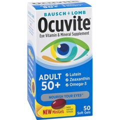 Bausch + Lomb Ocuvite Adult 50+ Vitamin & Mineral Supplement with Lutein, Zeaxanthin, and Omega-3, Soft Gels, 50-Count