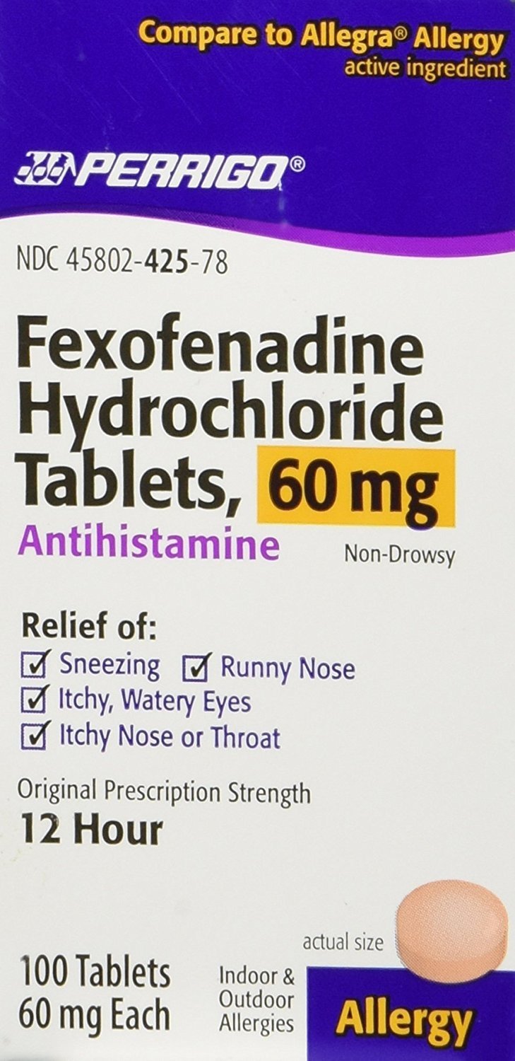Perrigo Fexofenadine, Generic Allegra, 60 mg, 100 Count