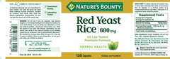 Nature's Bounty Red Yeast Rice 600 mg Herbal Supplement - 120 capsules