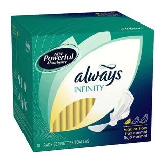 Always Infinity FlexFoam Pads for Women, W/Wing, Unscented, 18 CT