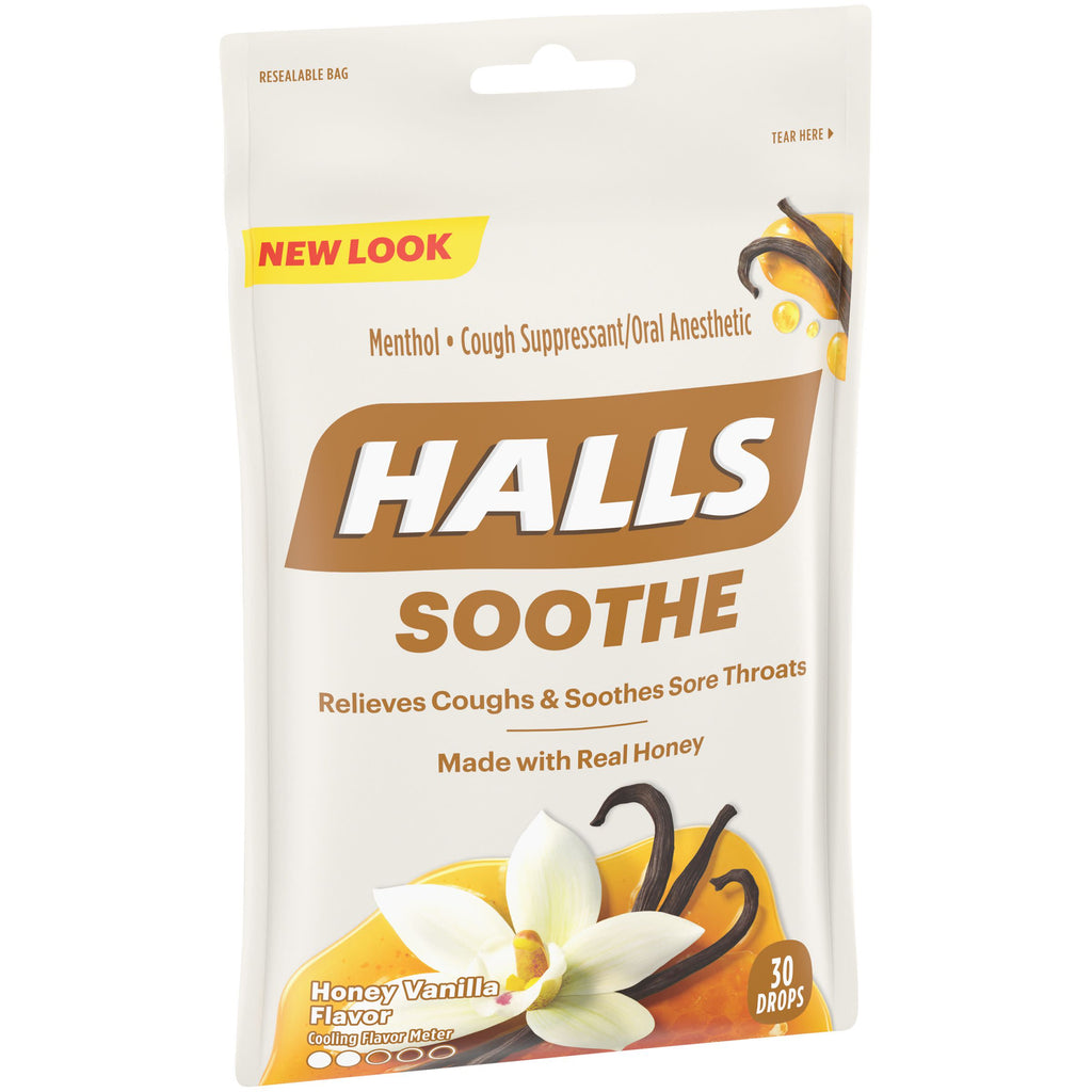 Halls Soothe Menthol Cough Suppressant Lozenges - Honey Vanilla Cough Drops, 30 ct, Pack of 2*